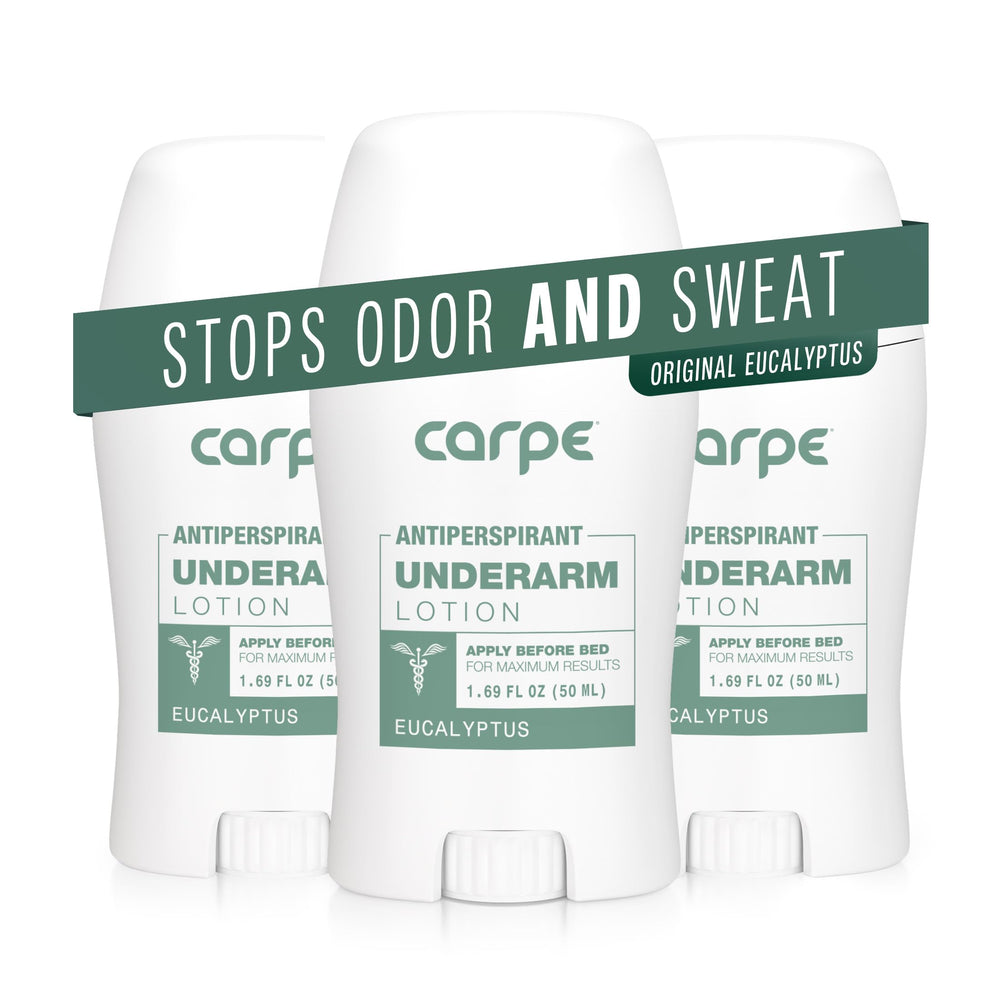 Carpe underarm antiperspirant bottle with pack3 for long-lasting freshness.