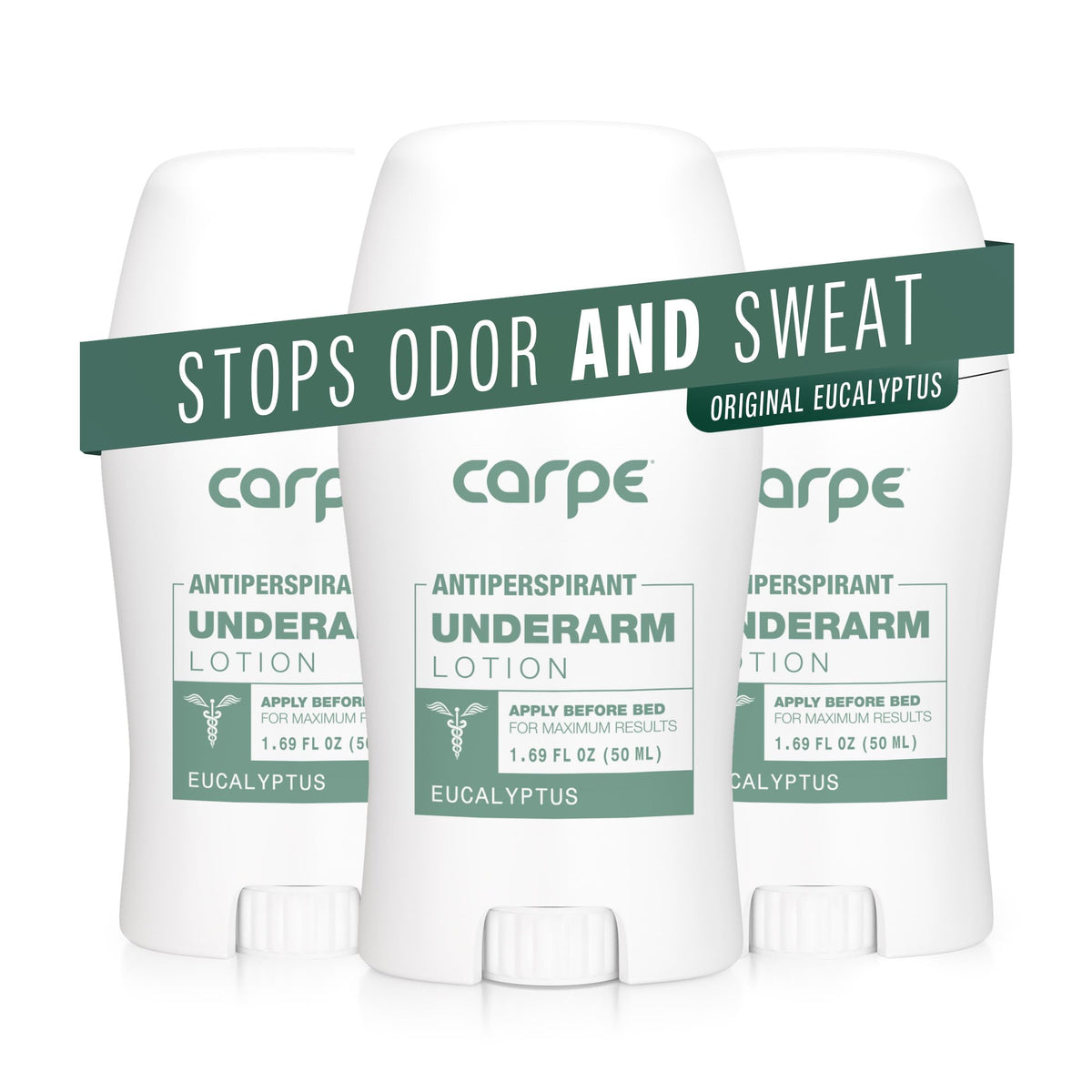 Carpe underarm antiperspirant bottle with pack3 for long-lasting freshness.