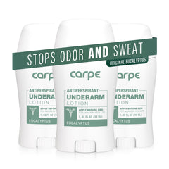 Carpe underarm antiperspirant bottle with pack3 for long-lasting freshness.