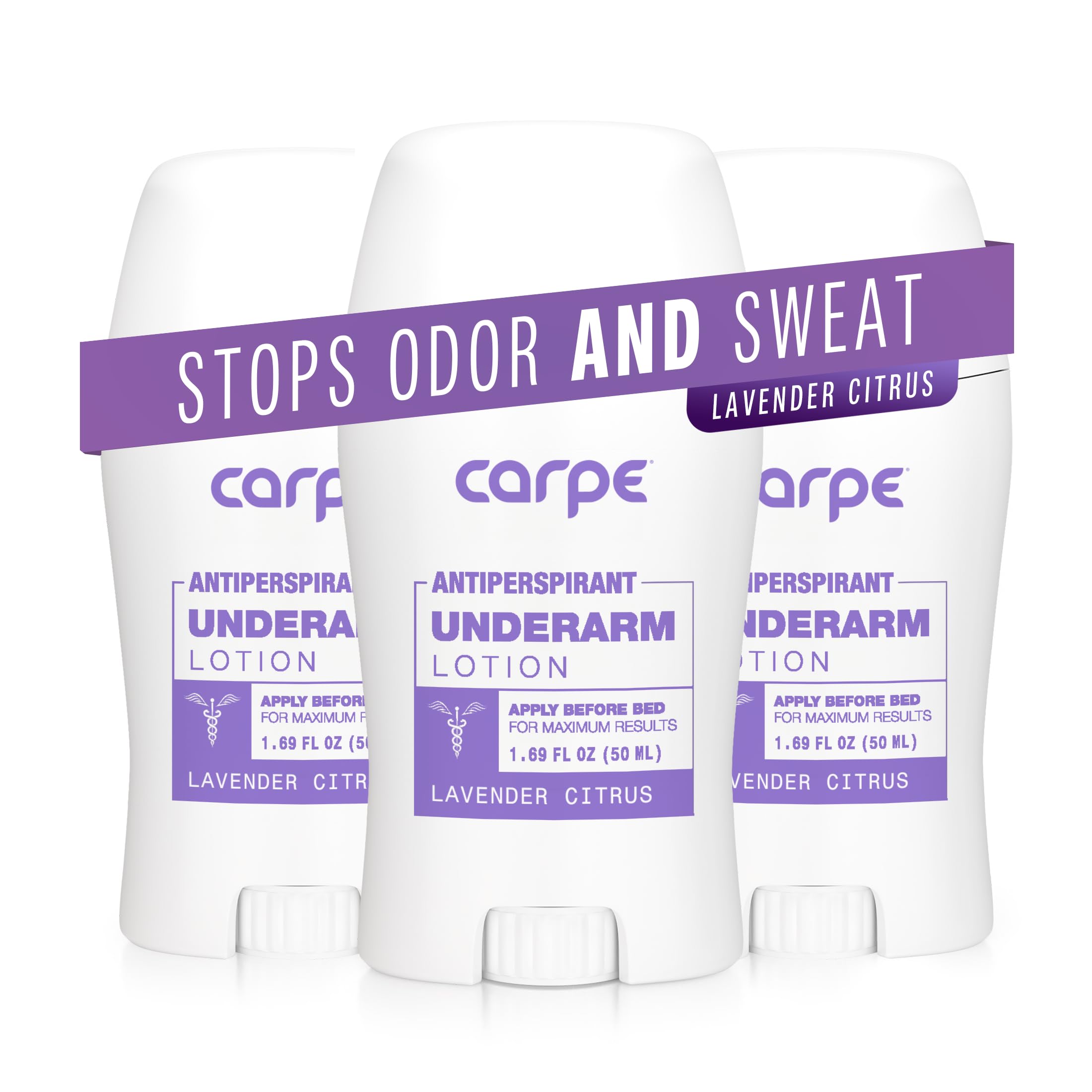 Carpe lavender citrus bottle for all-day underarm dryness.