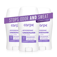 Carpe lavender citrus bottle for all-day underarm dryness.