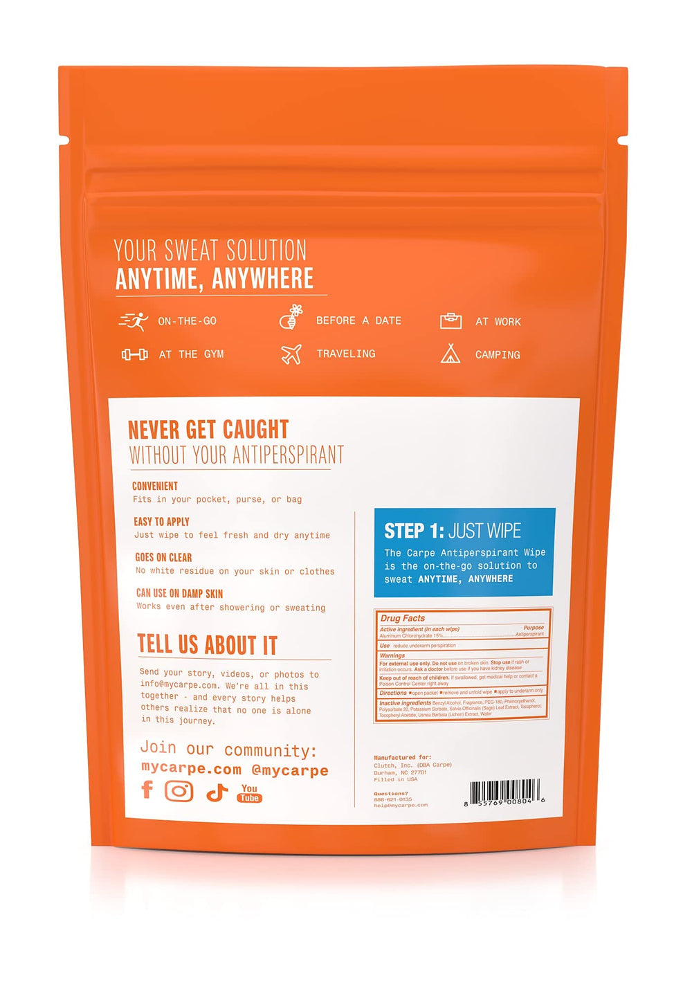 Carpe Wipes emit a clean, refreshing scent for a confident day.