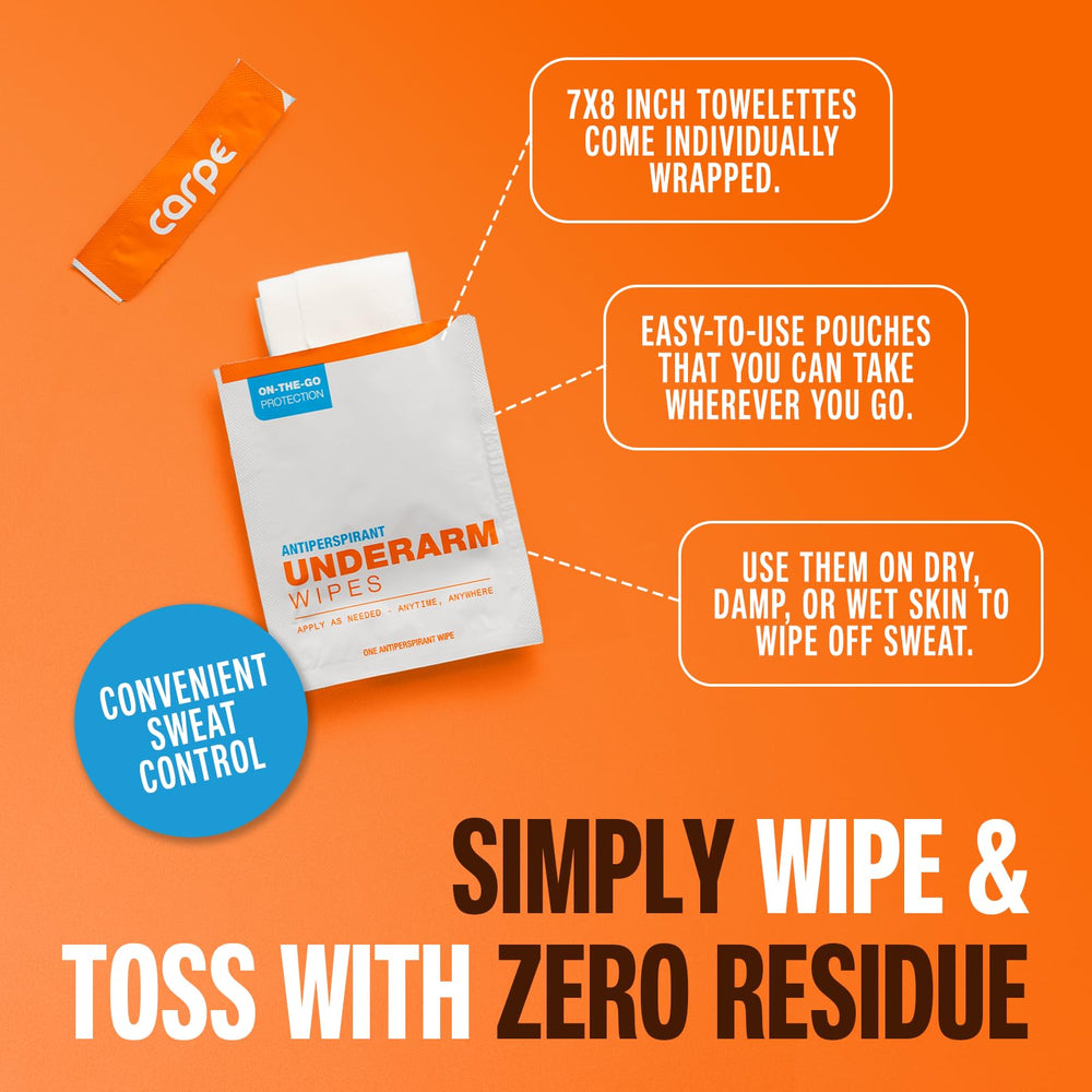 Carpe Wipes individually wrapped packets highlight convenience and hygiene.