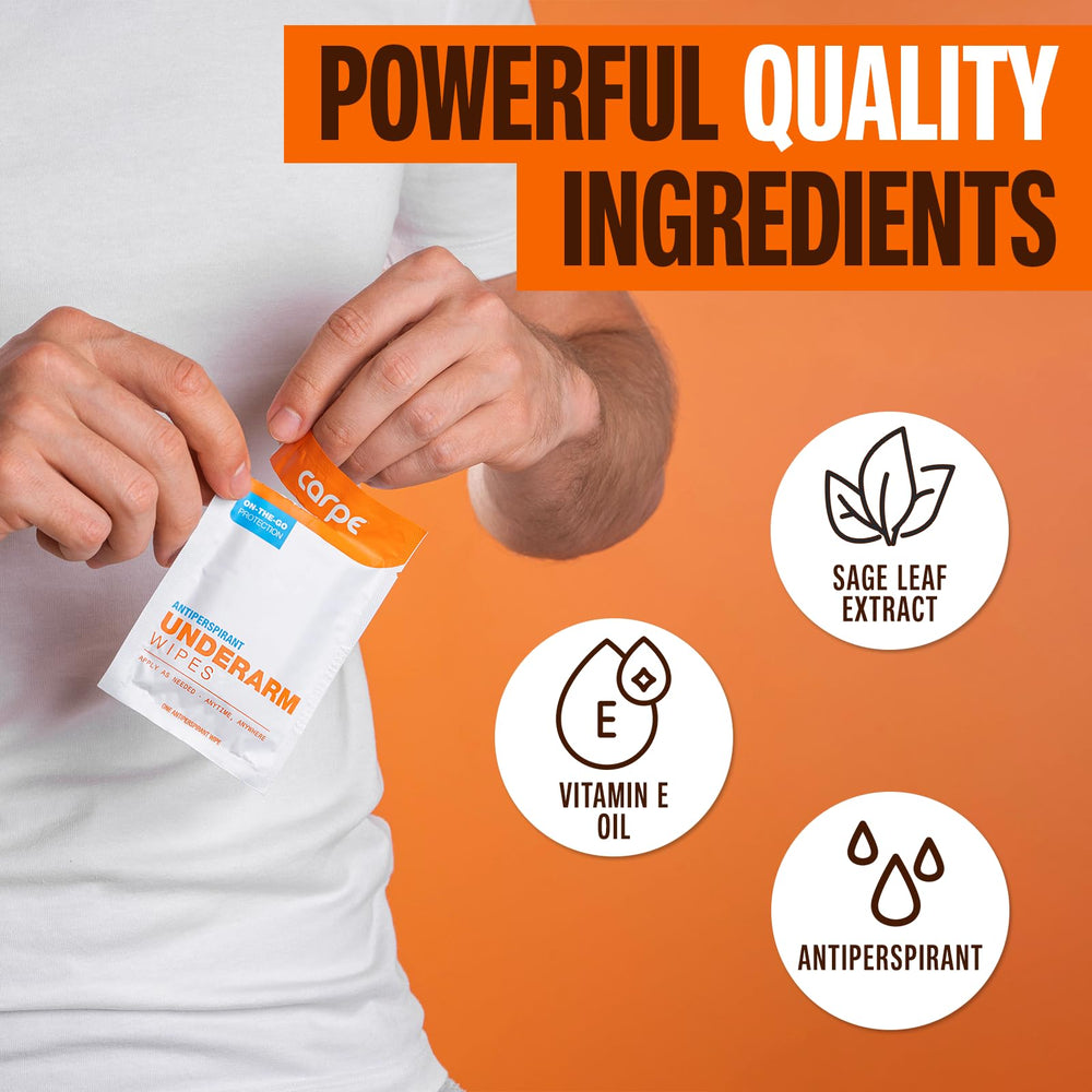 Carpe Wipes show sage leaf extract ingredient for natural refreshing feel.