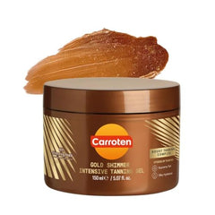 Carroten Gold Shimmer Tanning Gel bottle offers a non-greasy finish with a subtle shimmer.