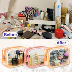 CarryEpic clear makeup bag orange for easy organization of cosmetics on the go.