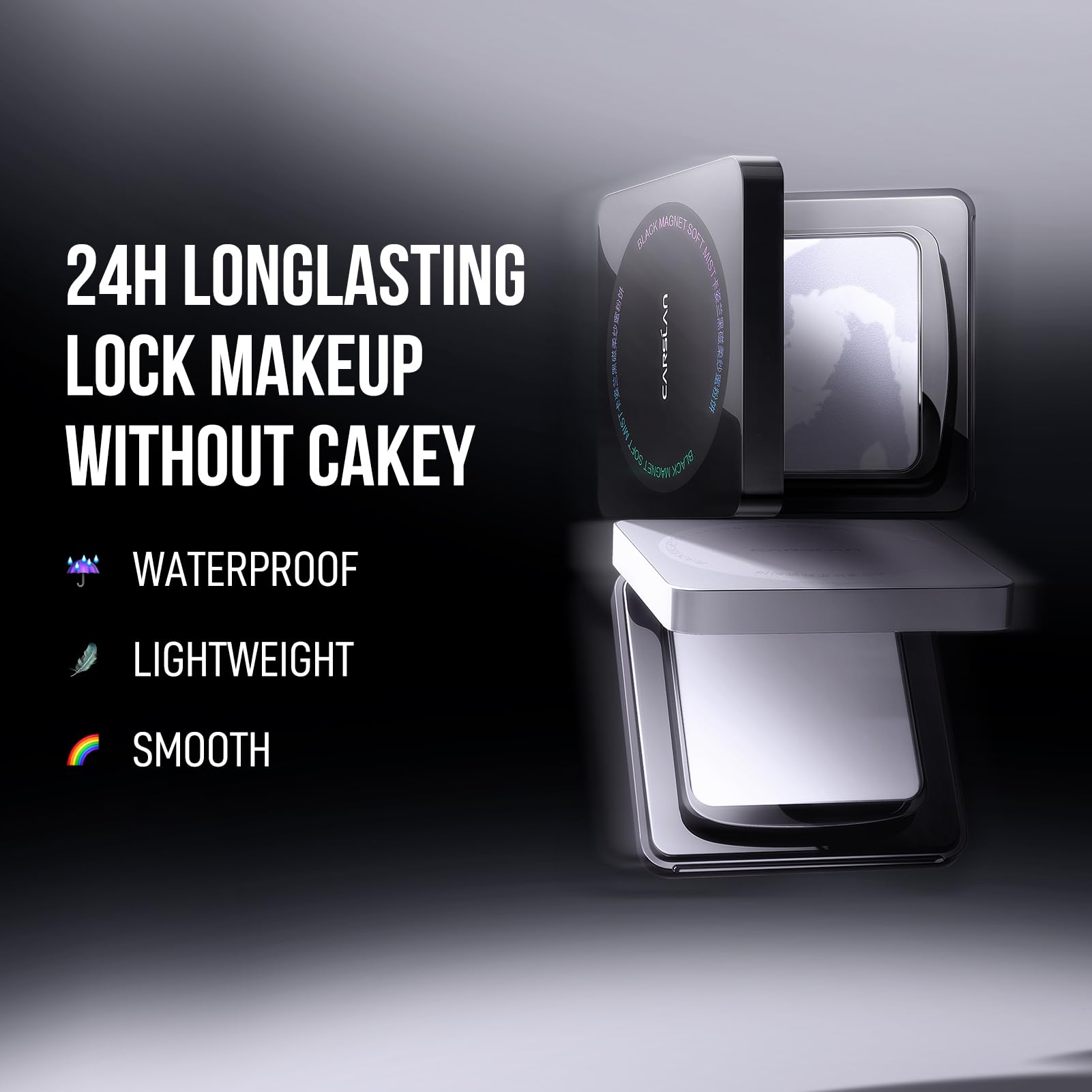 CARSLAN compact puff inside for easy on-the-go touch-ups and blotting.