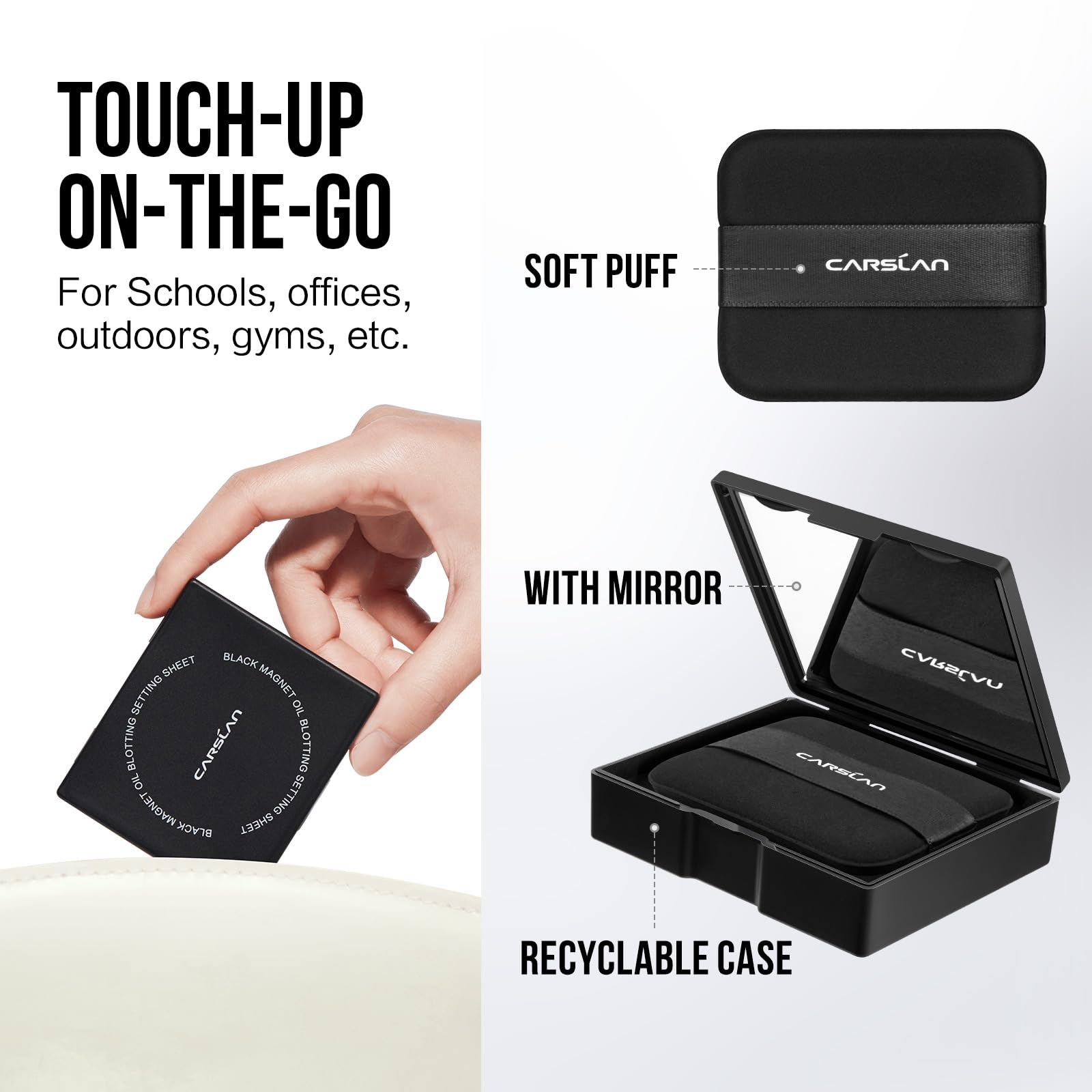CARSLAN travel-friendly blotting kit fits bags for daily use.