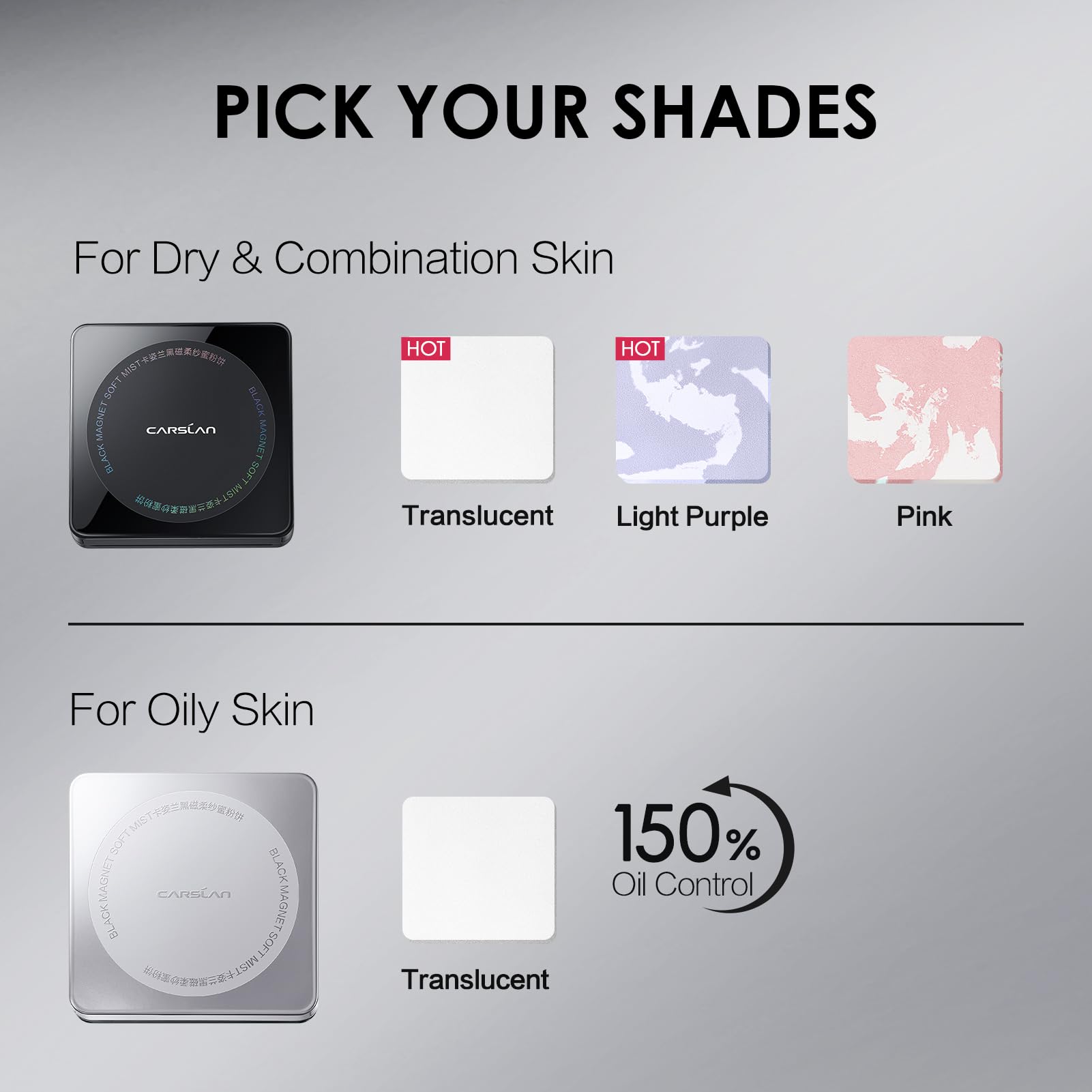 CARSLAN two-layer compact with mirror and puff for easy touch-ups