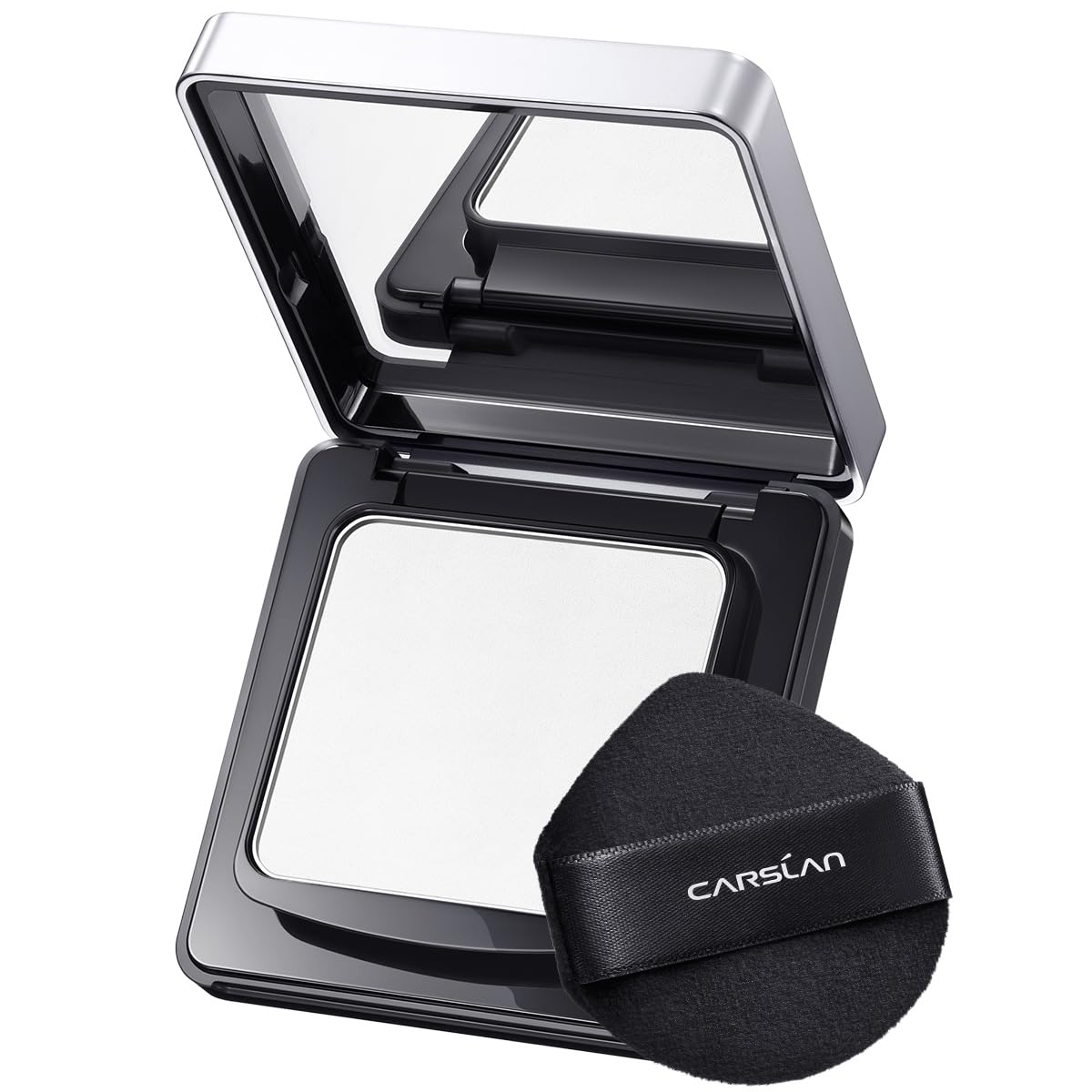 CARSLAN powder compact open with mirror for on-the-go touch-ups.
