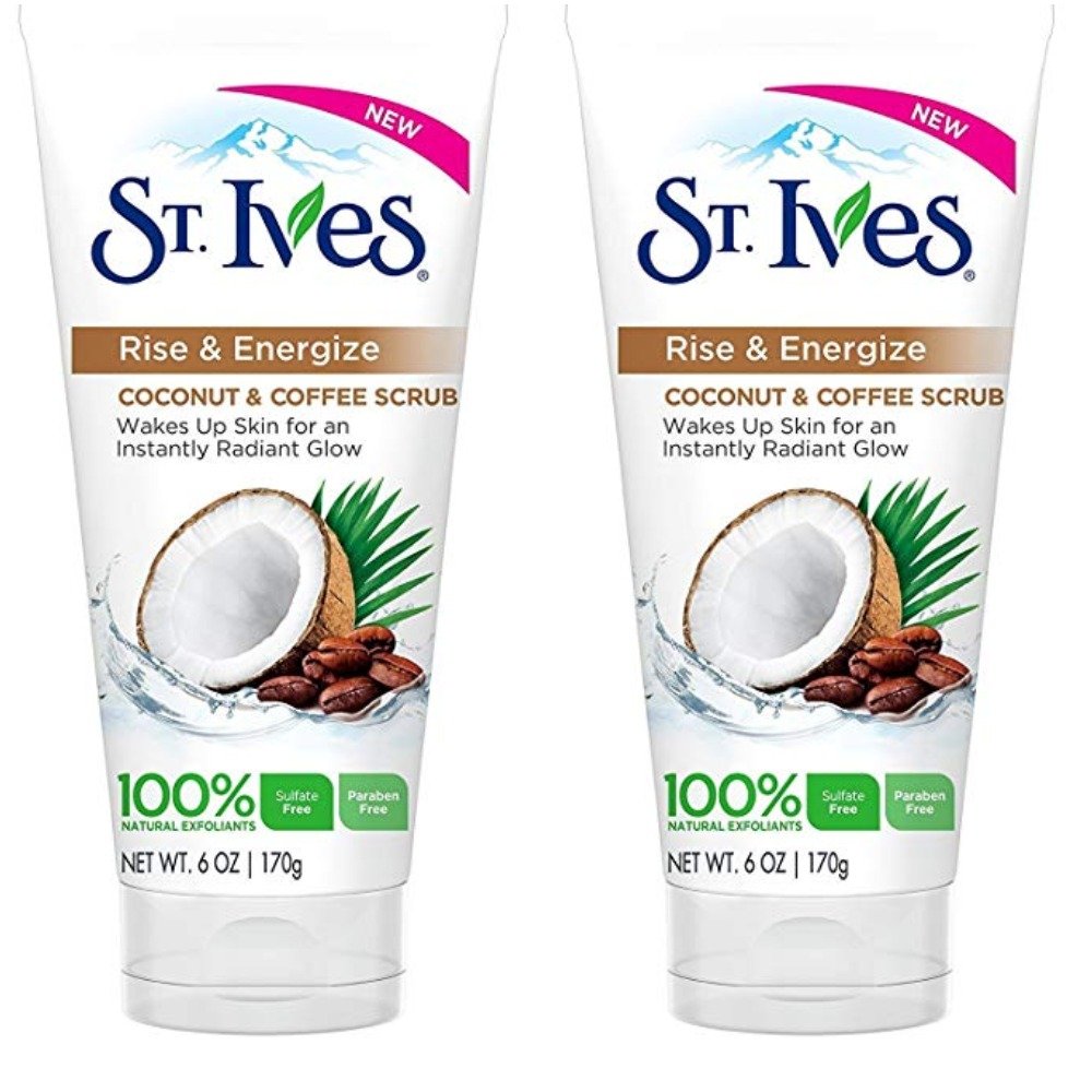 Carter's St. Ives Rise & Energize ingredients close-up highlighting coconut and caffeine for skin refresh.
