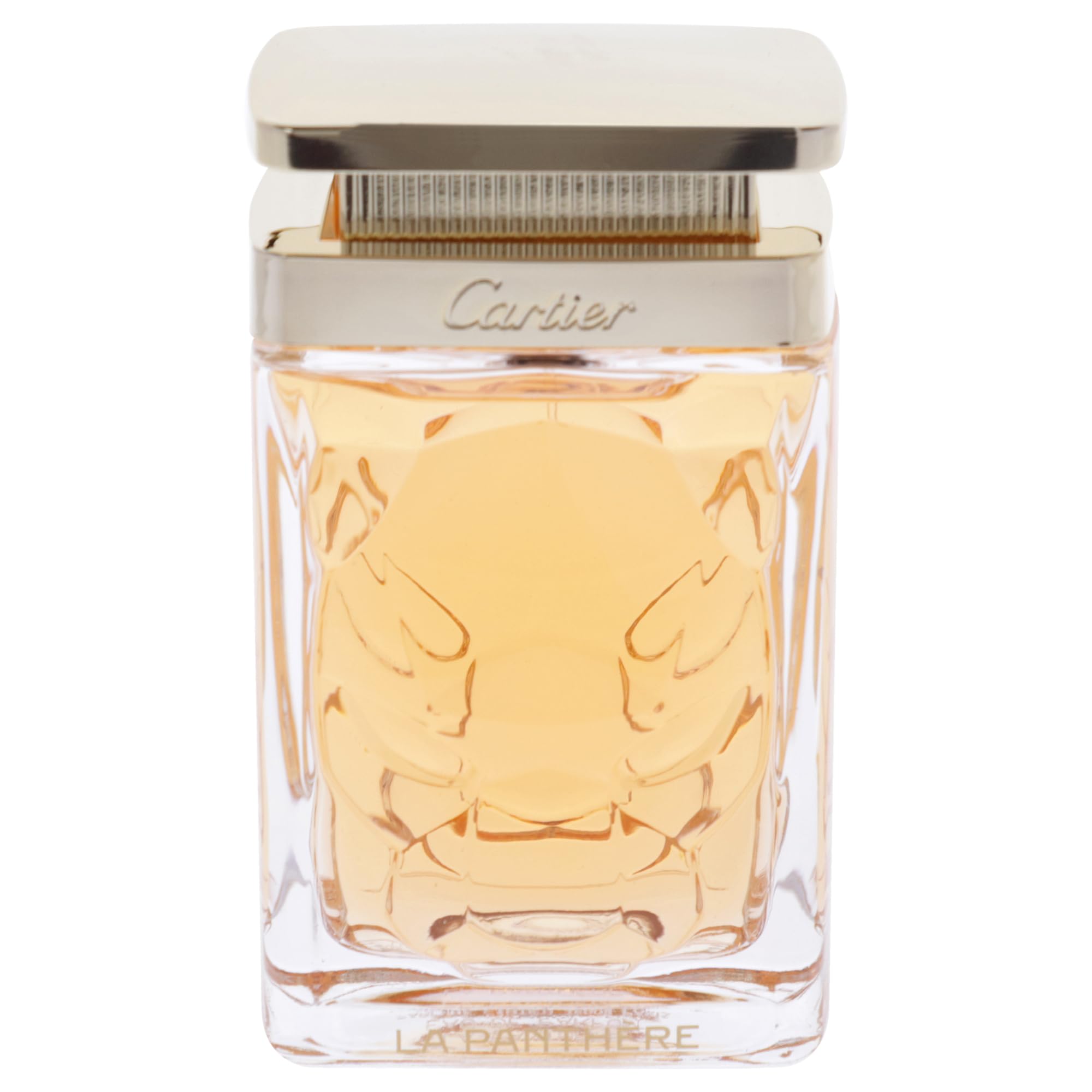 Cartier La Panthere bottle cap close-up suggests refined, lasting fragrance moments