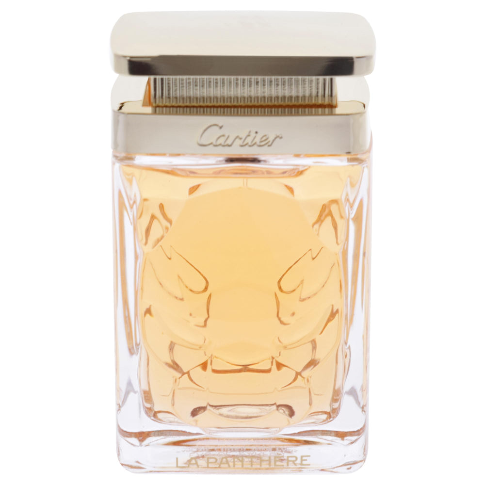 Cartier La Panthere bottle cap close-up suggests refined, lasting fragrance moments