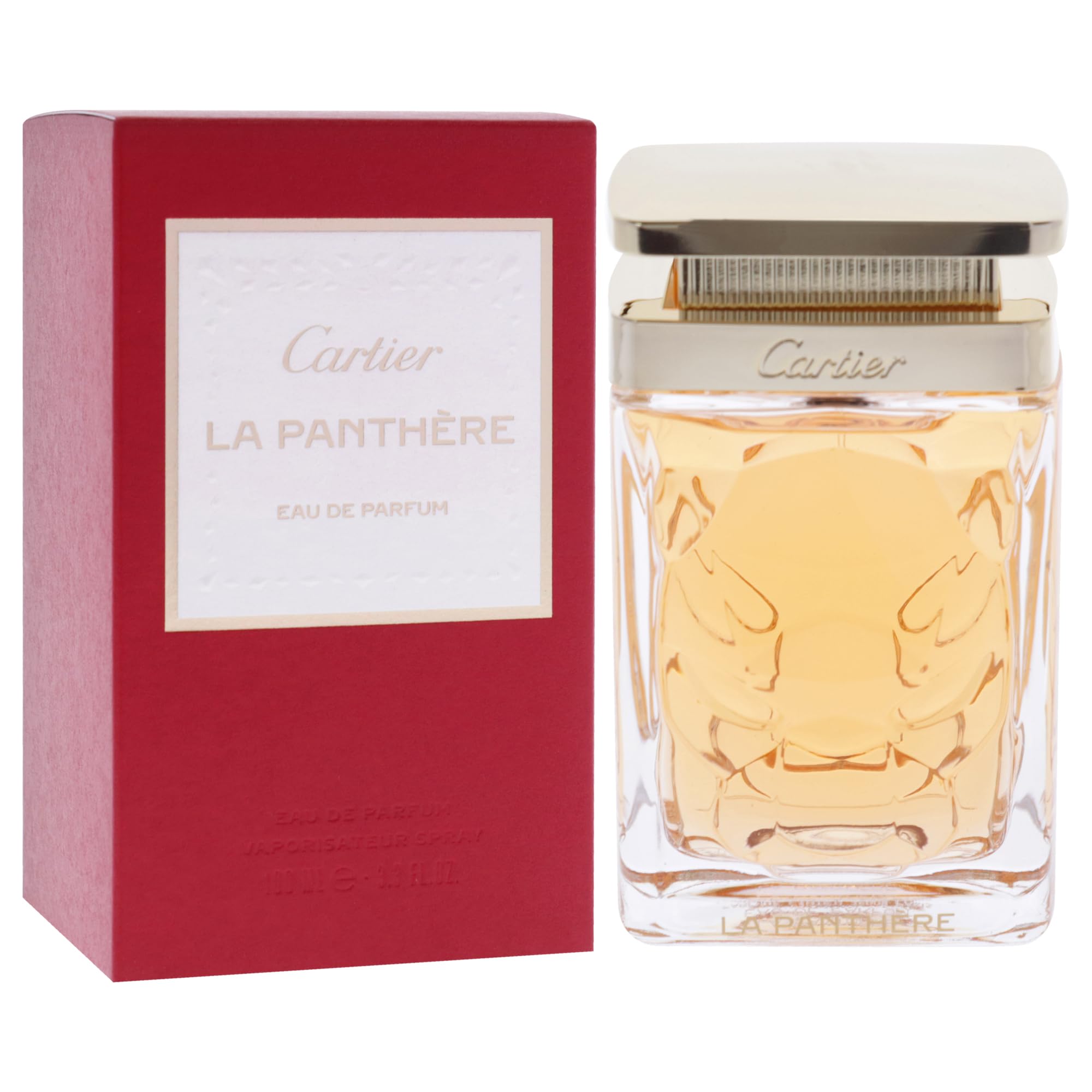 Cartier La Panthere bottle side view conveys bold femininity and luxe branding