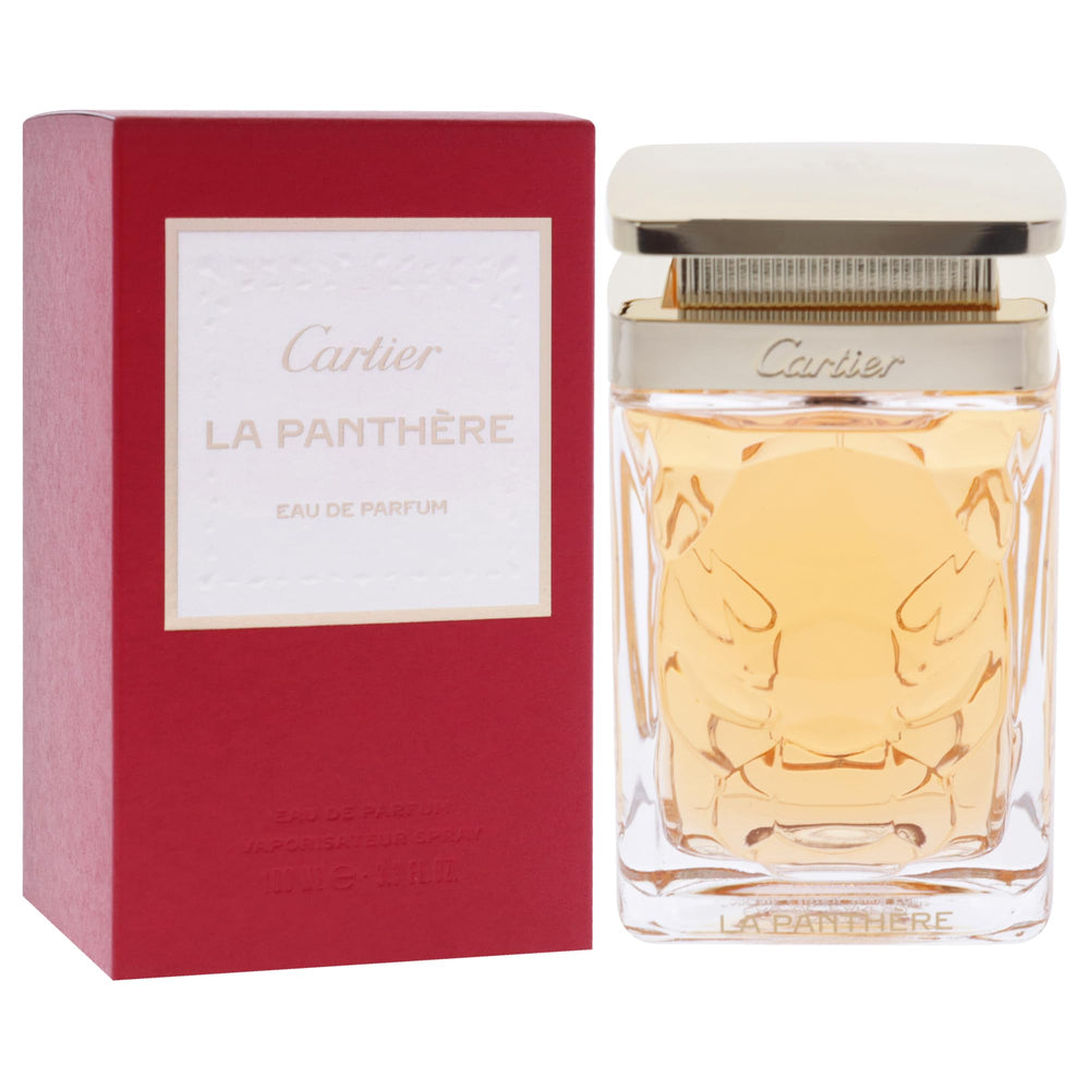 Cartier La Panthere bottle side view conveys bold femininity and luxe branding