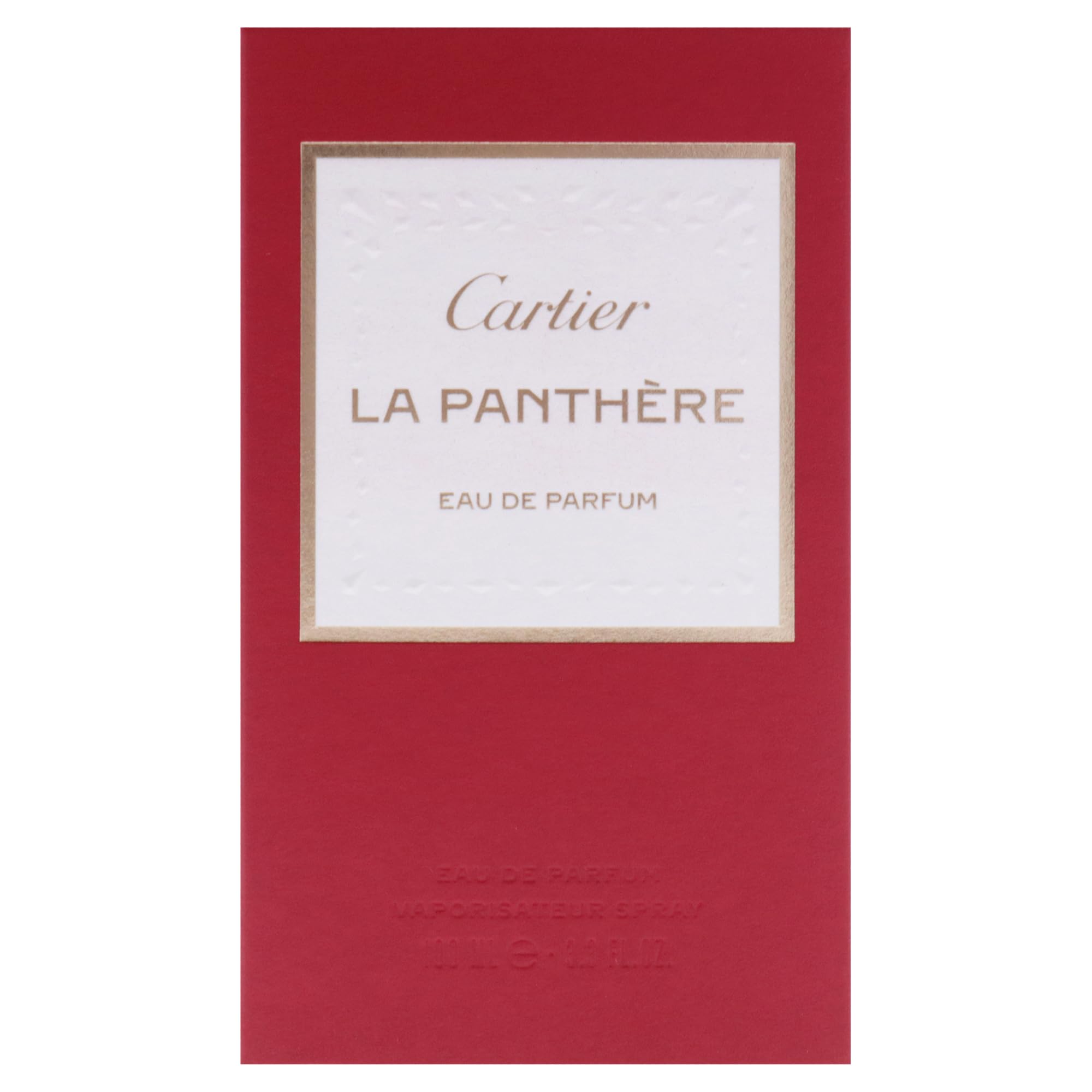 Cartier La Panthere label 3.3oz close-up communicates official size and quality