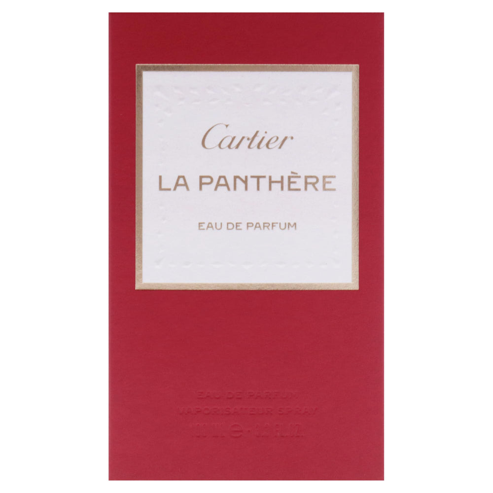 Cartier La Panthere label 3.3oz close-up communicates official size and quality