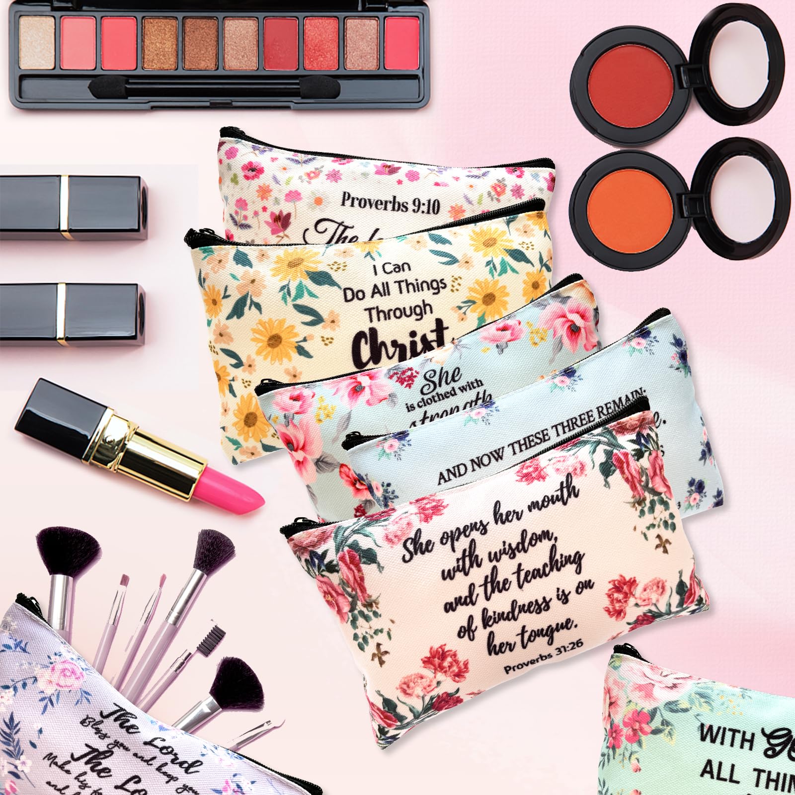 CasaPopz canvas makeup pouch with zipper closure keeps cosmetics organized on the go.