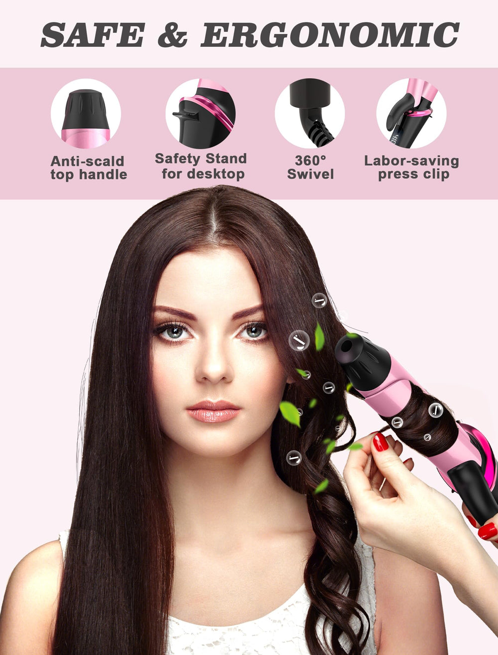 Casavok lightweight travel curling iron fits easily in a bag for portability.