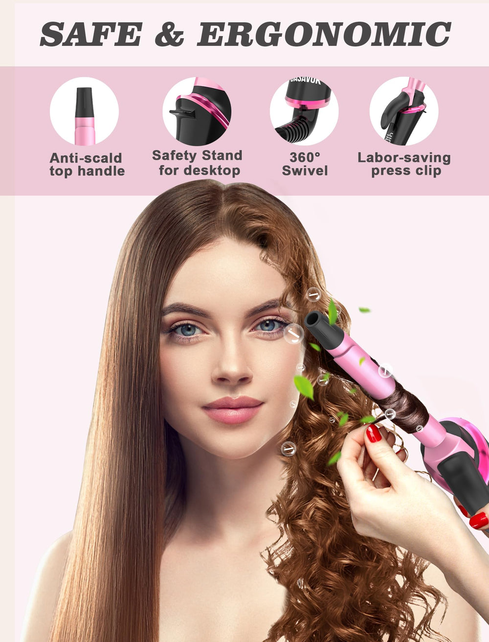 Casavok Mini Curling Iron includes UK/EU adapters for Europe travel.
