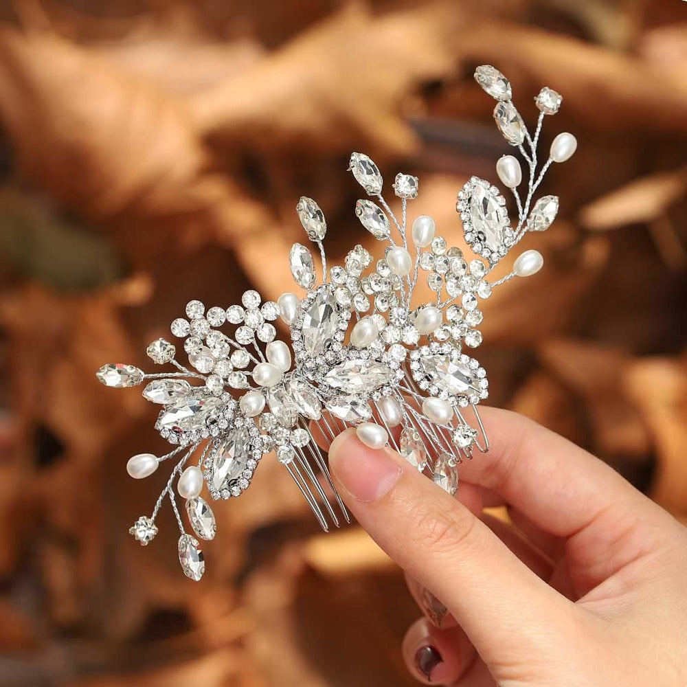 CASDRE bridal hair comb back view indicates secure placement during celebrations