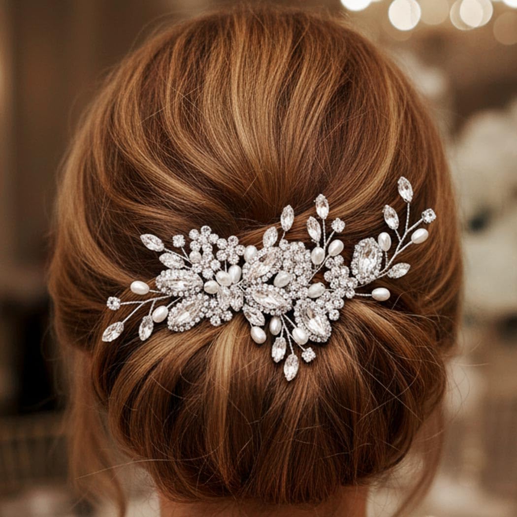 CASDRE bridal hair comb side view demonstrates flexible styling options