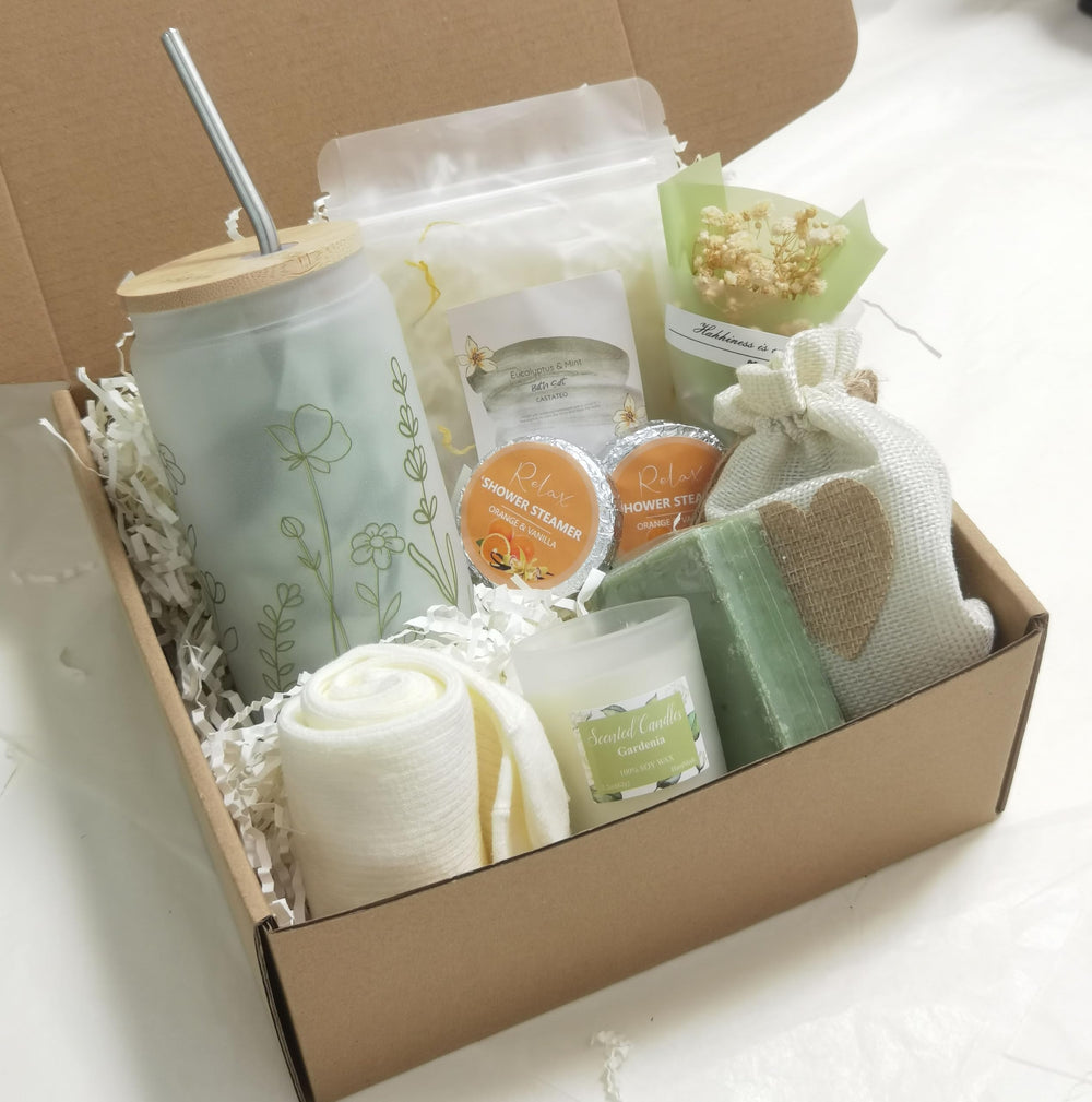 CASTATEO Get Well Gift Basket opened to reveal calming self-care items for relaxation.