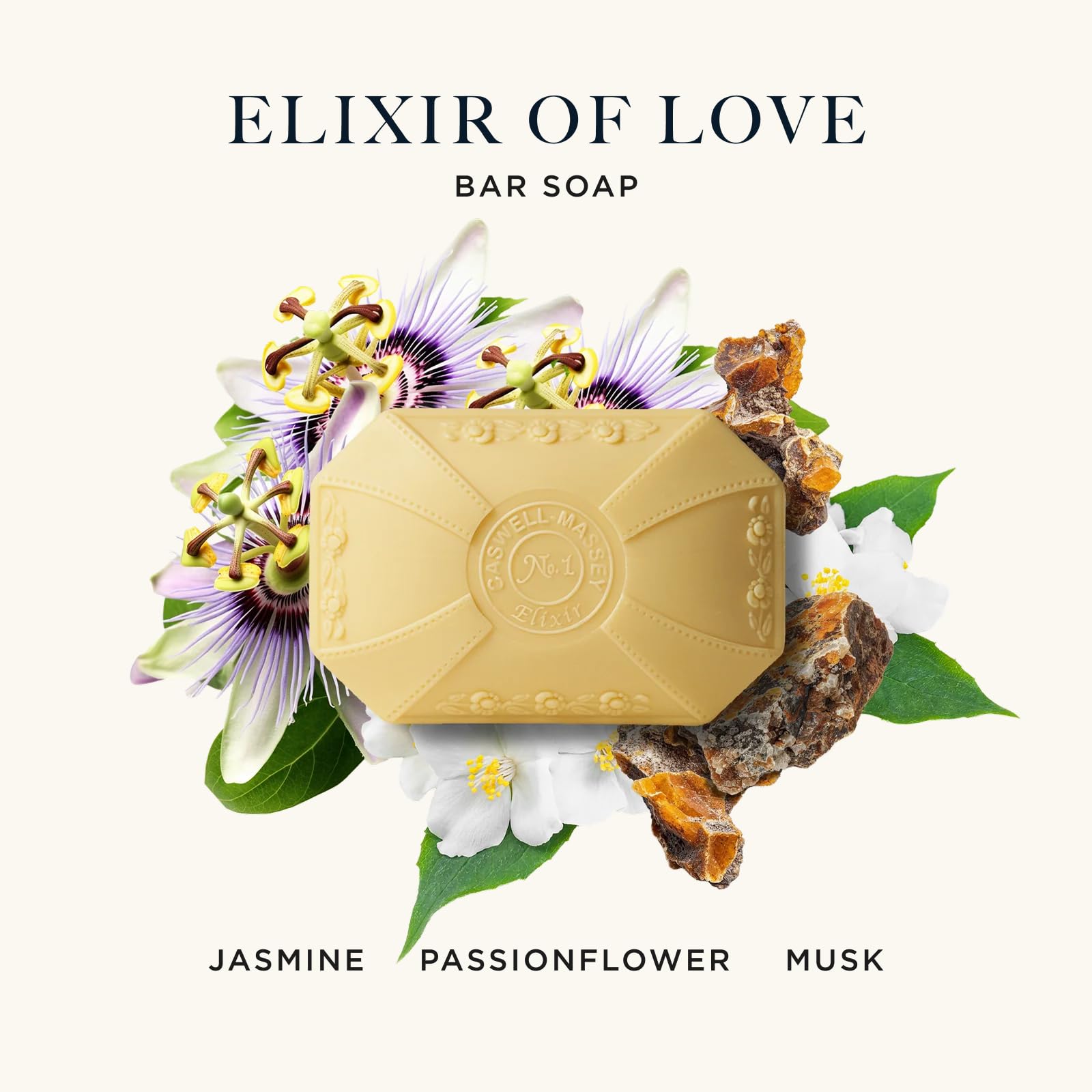 Caswell-Massey Elixir of Love bar soap embossed crest showcases vintage charm and heritage.