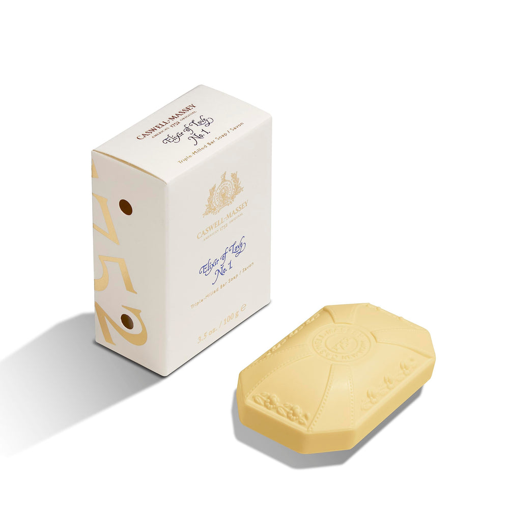 Caswell-Massey Elixir of Love bar soap wrapped for gifting and luxury bath ritual.