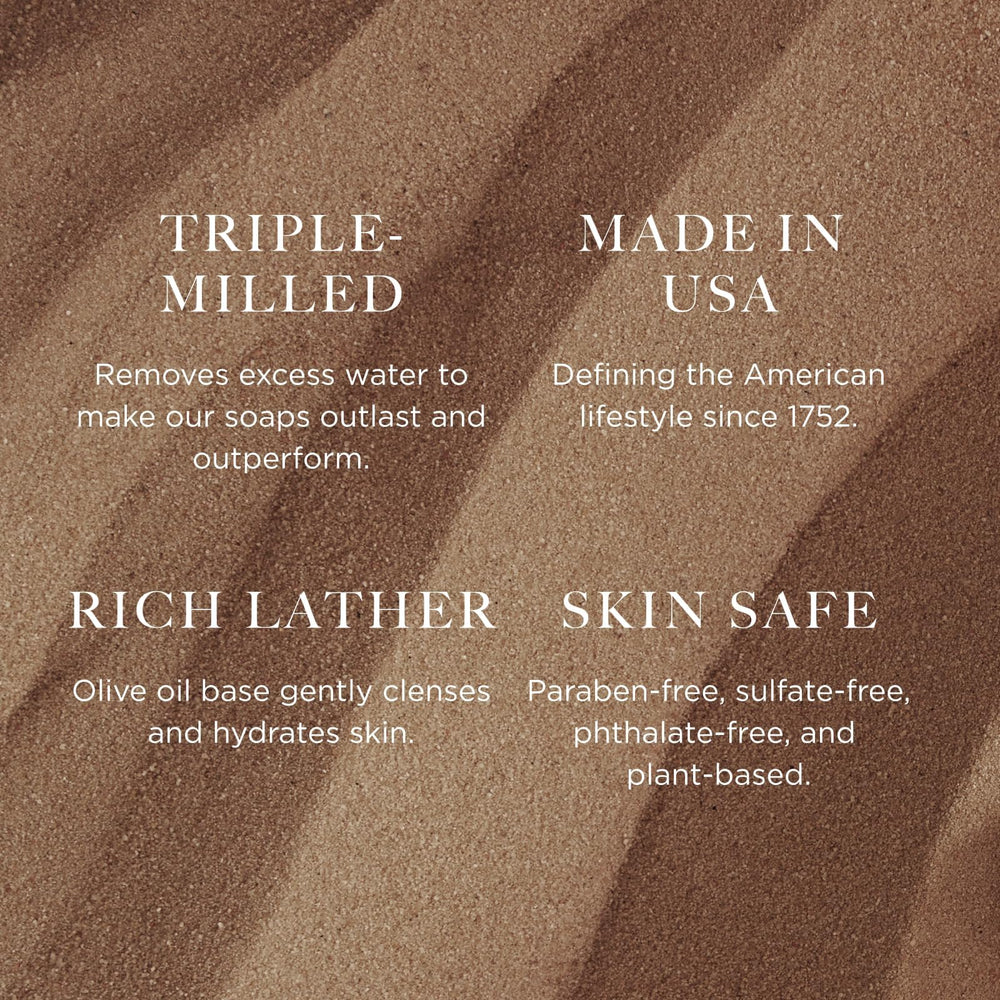 Caswell-Massey Heritage Woodgrain Sandalwood with glycerin for skin moisture and softness.