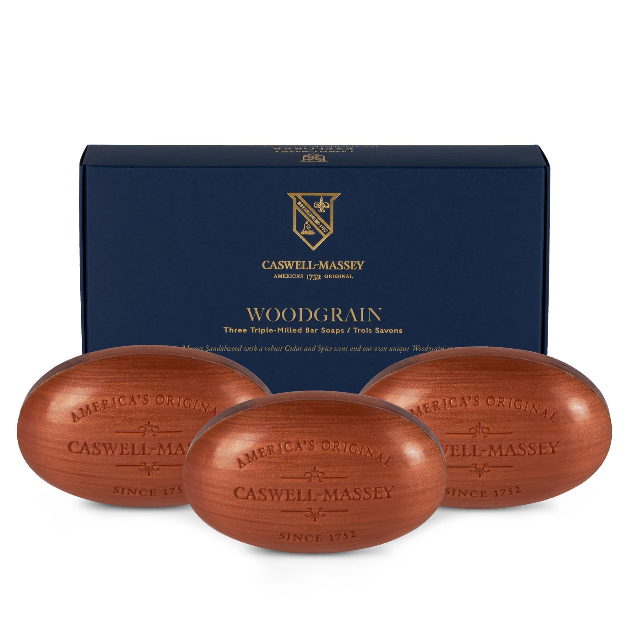 Caswell-Massey Heritage Woodgrain Sandalwood soap set packaging, gift-ready for special occasions.