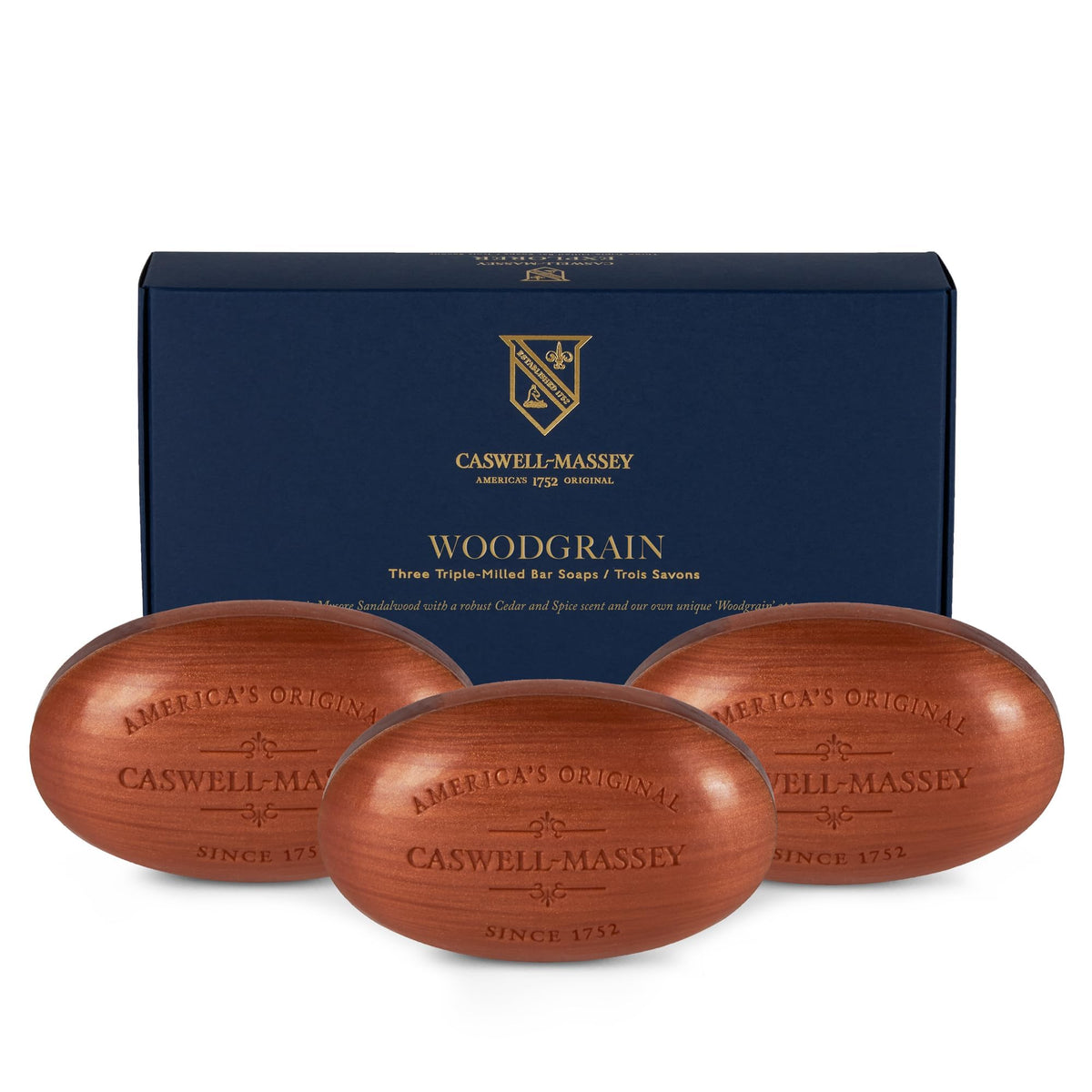 Caswell-Massey Heritage Woodgrain Sandalwood soap set packaging, gift-ready for special occasions.