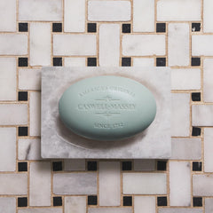 Caswell-Massey Jockey Club soap lathering during shower, luxurious spread.