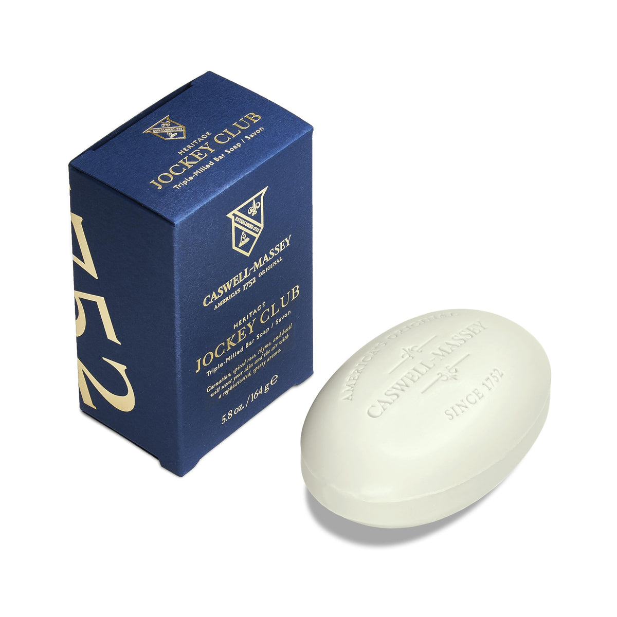Caswell-Massey Jockey Club bar soap packaged for gifting, highlighting premium presentation.