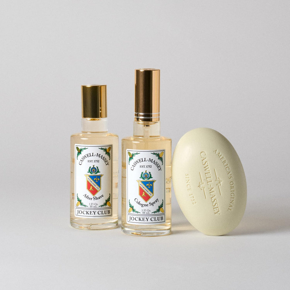 Caswell-Massey Jockey Club packaging USA-made emphasizes craftsmanship and cruelty-free heritage