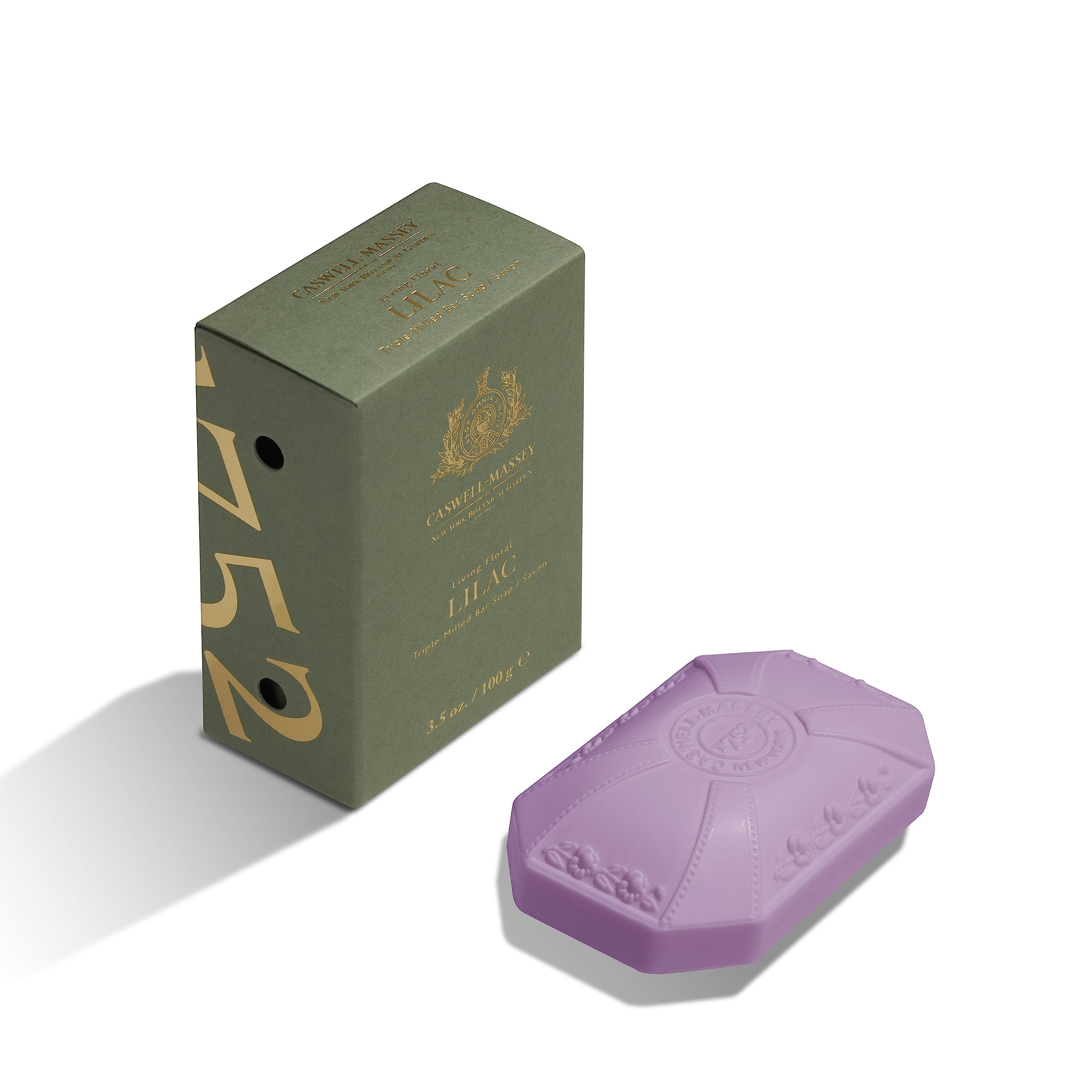 Caswell-Massey Lilac Bar Soap packaging, gift-ready presentation for special occasions.