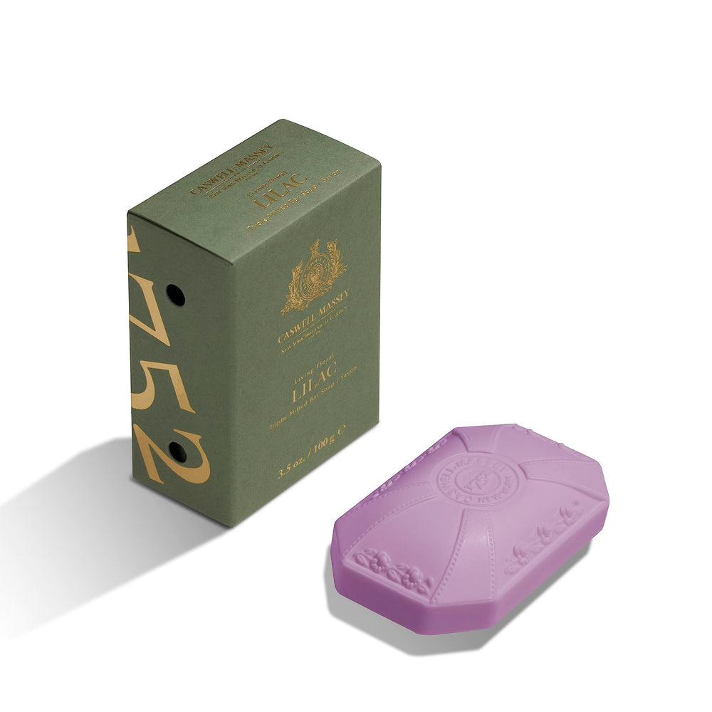 Caswell-Massey Lilac Bar Soap packaging, gift-ready presentation for special occasions.
