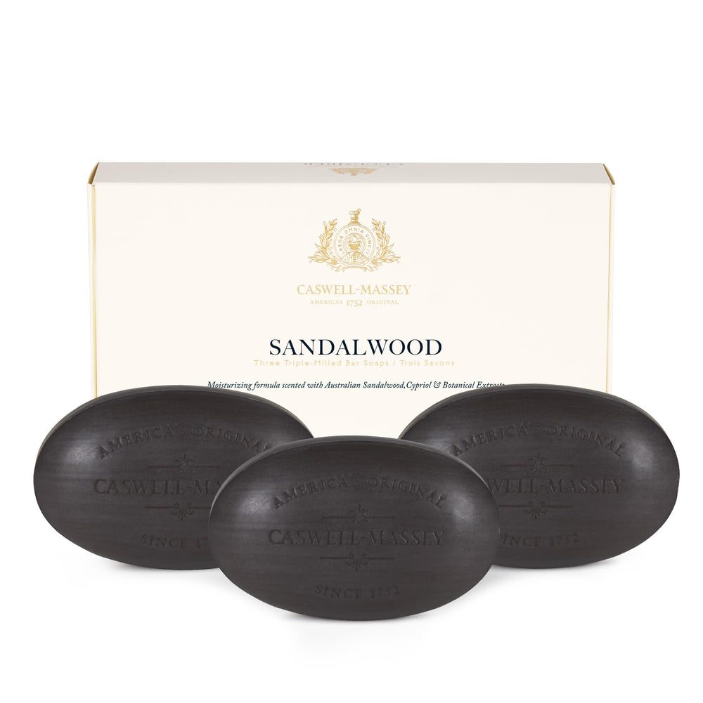 Caswell-Massey sandalwood gift-set packaging showcases elegant box for gifting