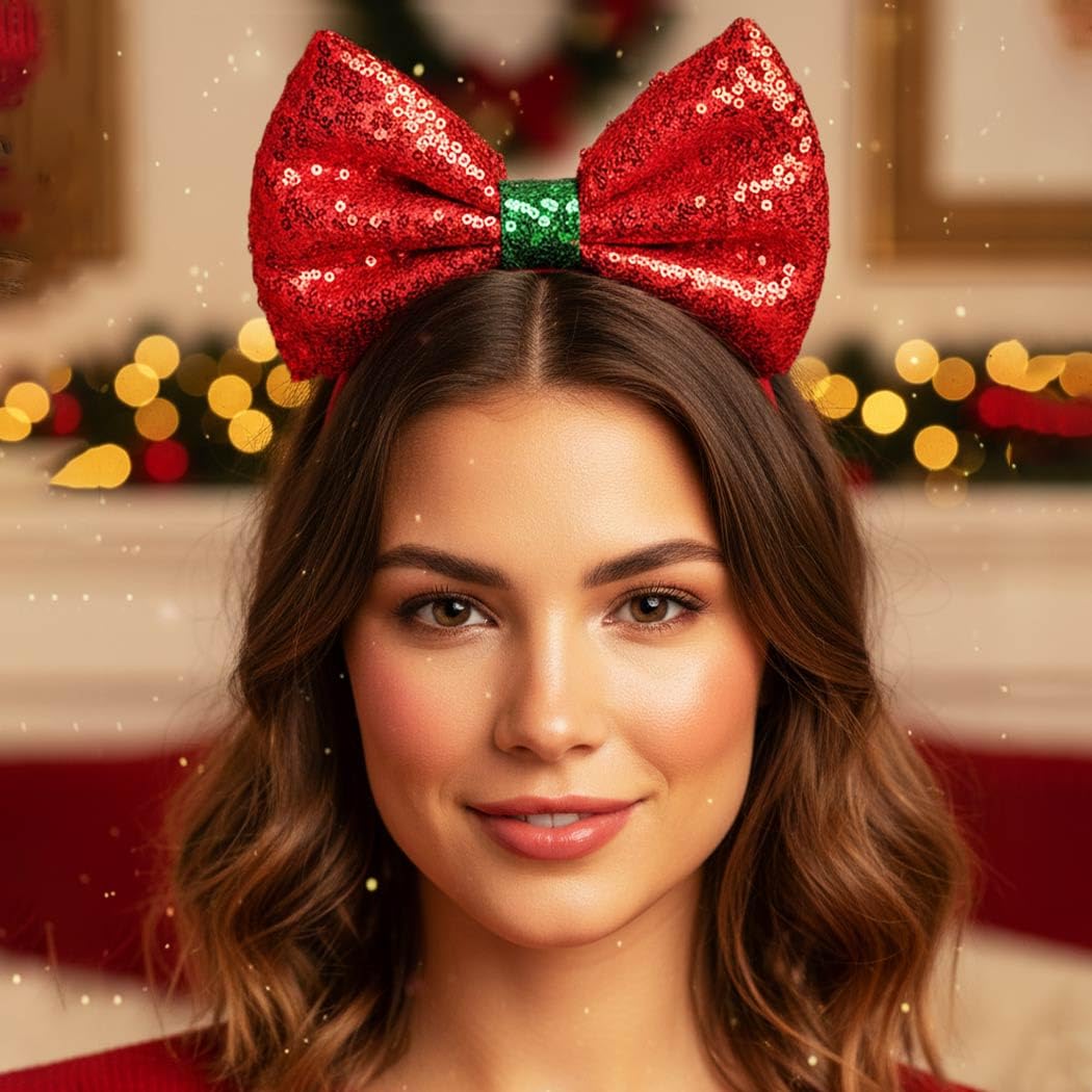 Catery Christmas bow headband red side view highlighting its silhouette.