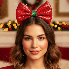 Catery Christmas bow headband red side view highlighting its silhouette.