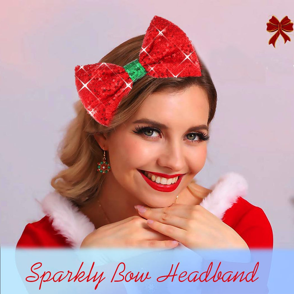 Catery Christmas headband with detachable bow placed front or side for styling options.