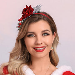Catery Christmas headband worn on model showing one size fits women and girls
