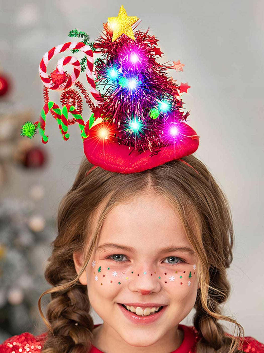 Catery LED tree headband for women adds twinkling glow to parties.