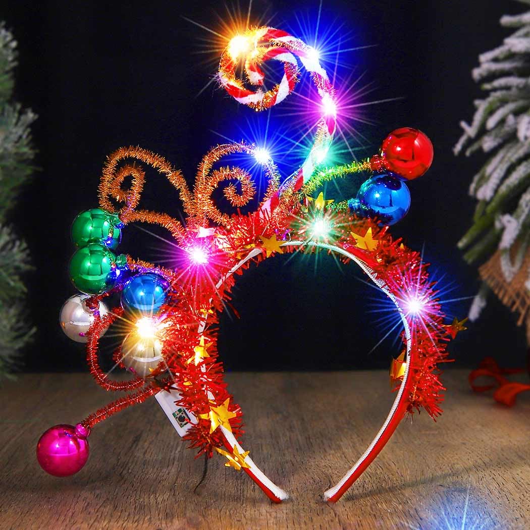 Catery light-up Christmas headband with LED glow modes for party vibes.