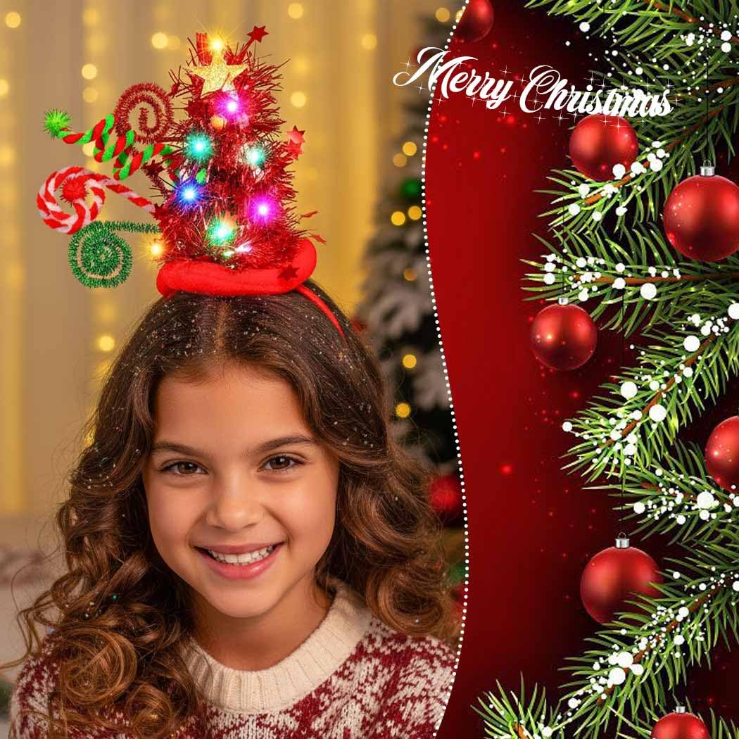 Catery twinkling LED headband lighting up Christmas party moments.
