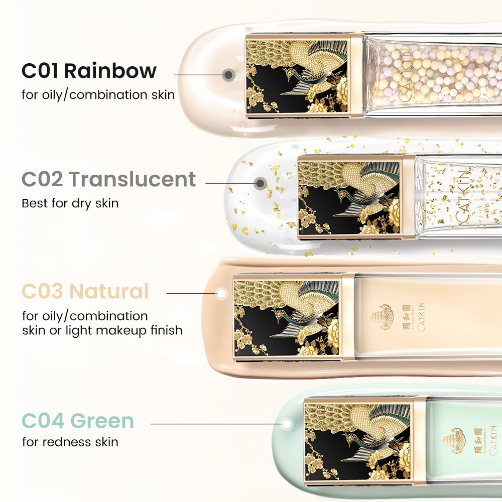 Catkin easy-apply, weightless primer balances oil and evens skin.