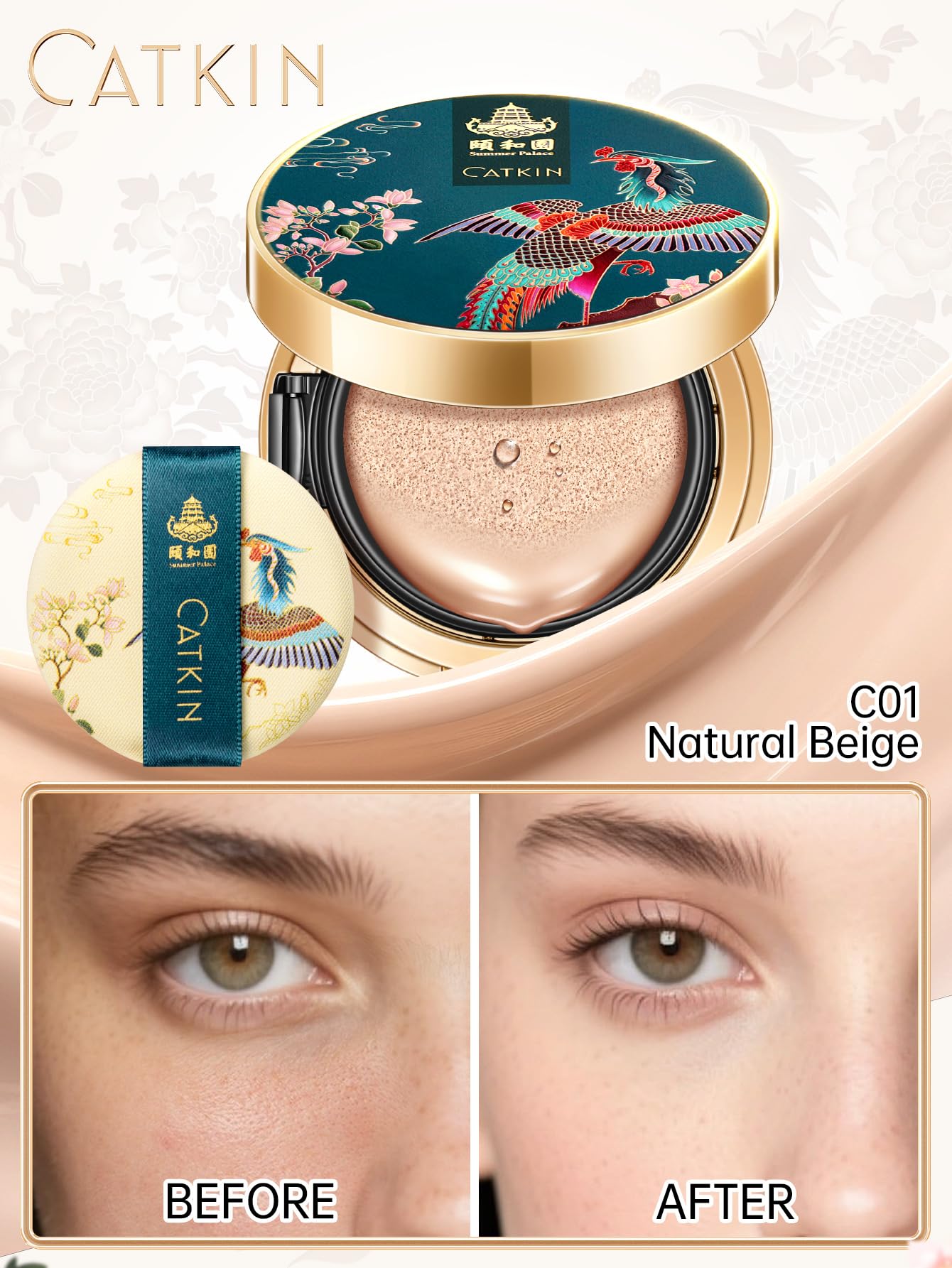 Catkin Phoenix Cushion natural-beige swatch on skin for buildable coverage.