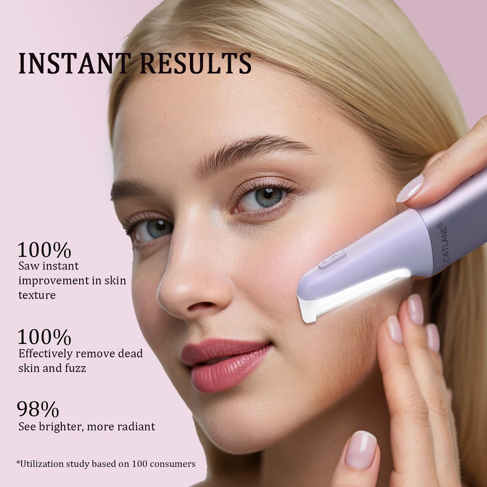 CATLANE Dermaplane Razor in action on cheek for smoother skin texture