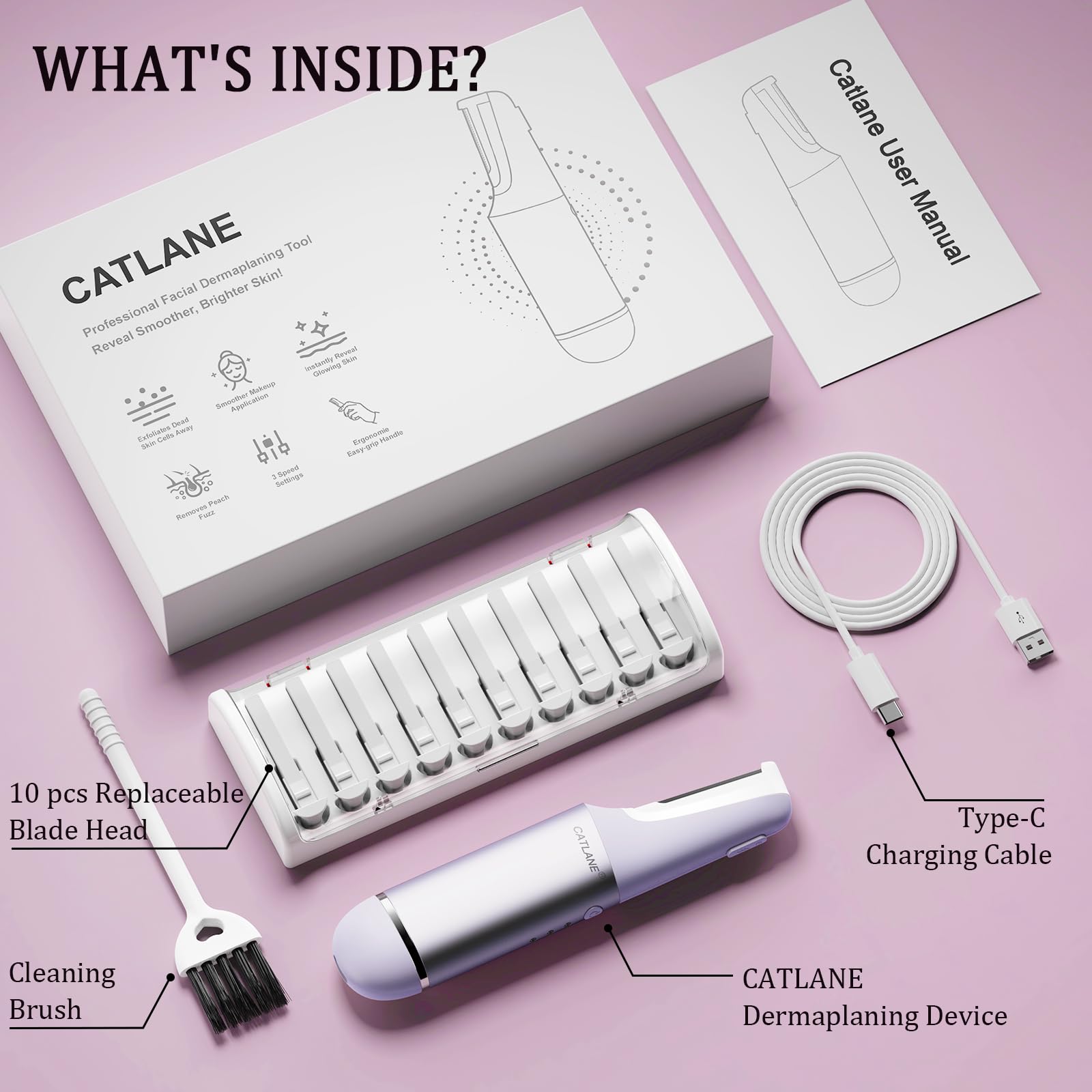CATLANE Dermaplane Razor compact travel-friendly design beside a suitcase