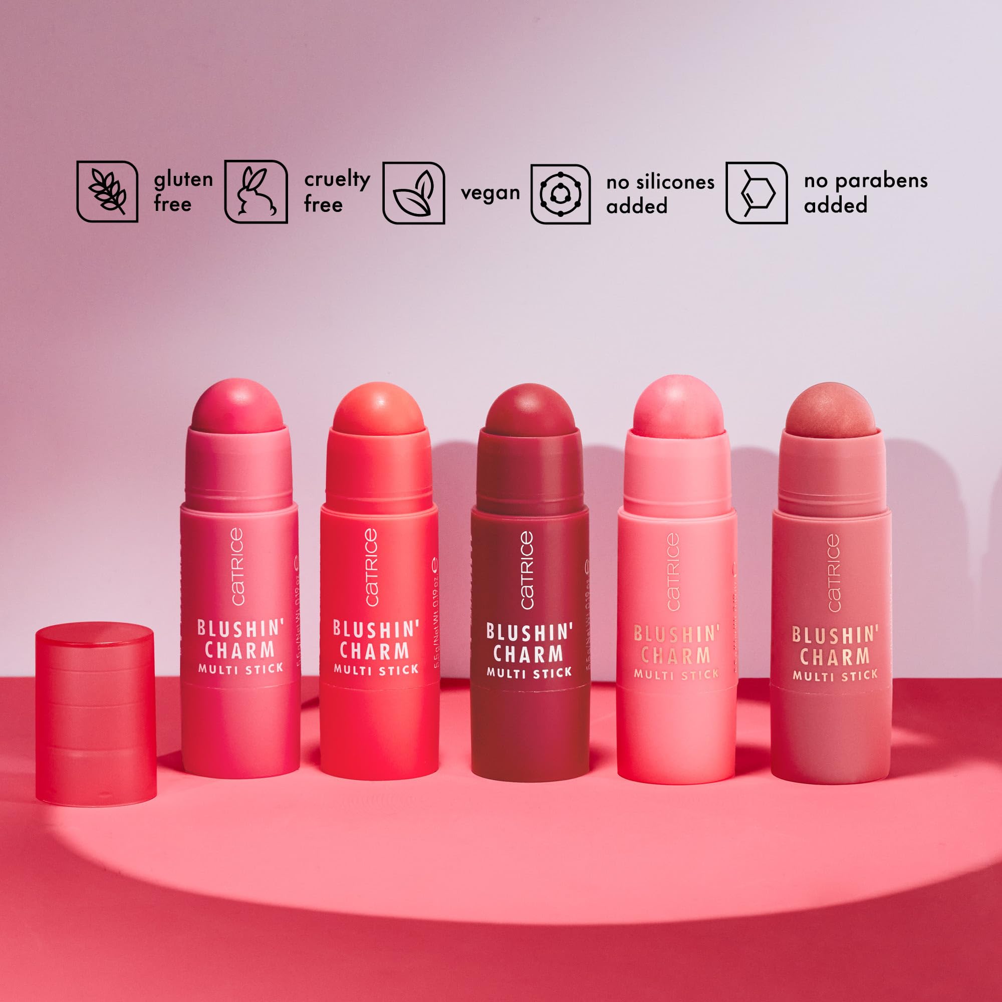 Catrice Blushin' Charm Multi Stick finishes with a dewy glow that catches light